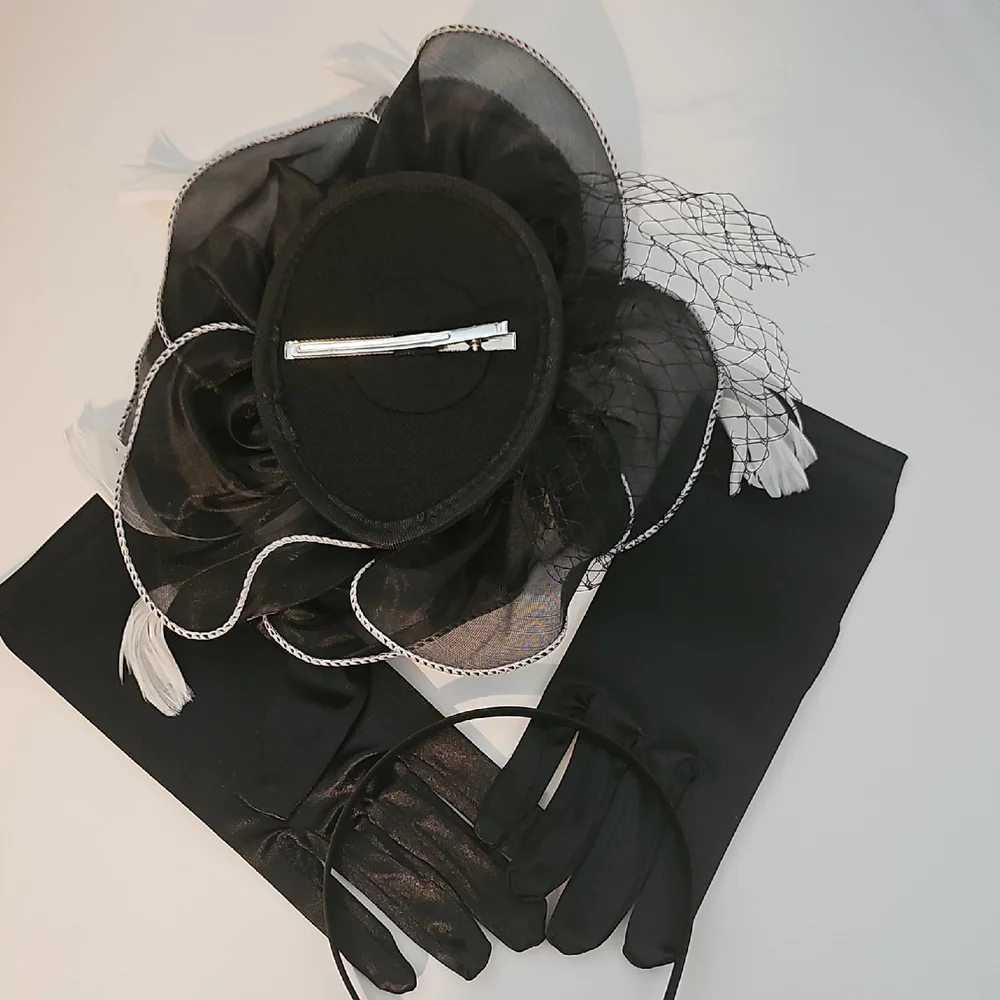 Beloved Millinery Chic Black Fascinator Set with Gloves